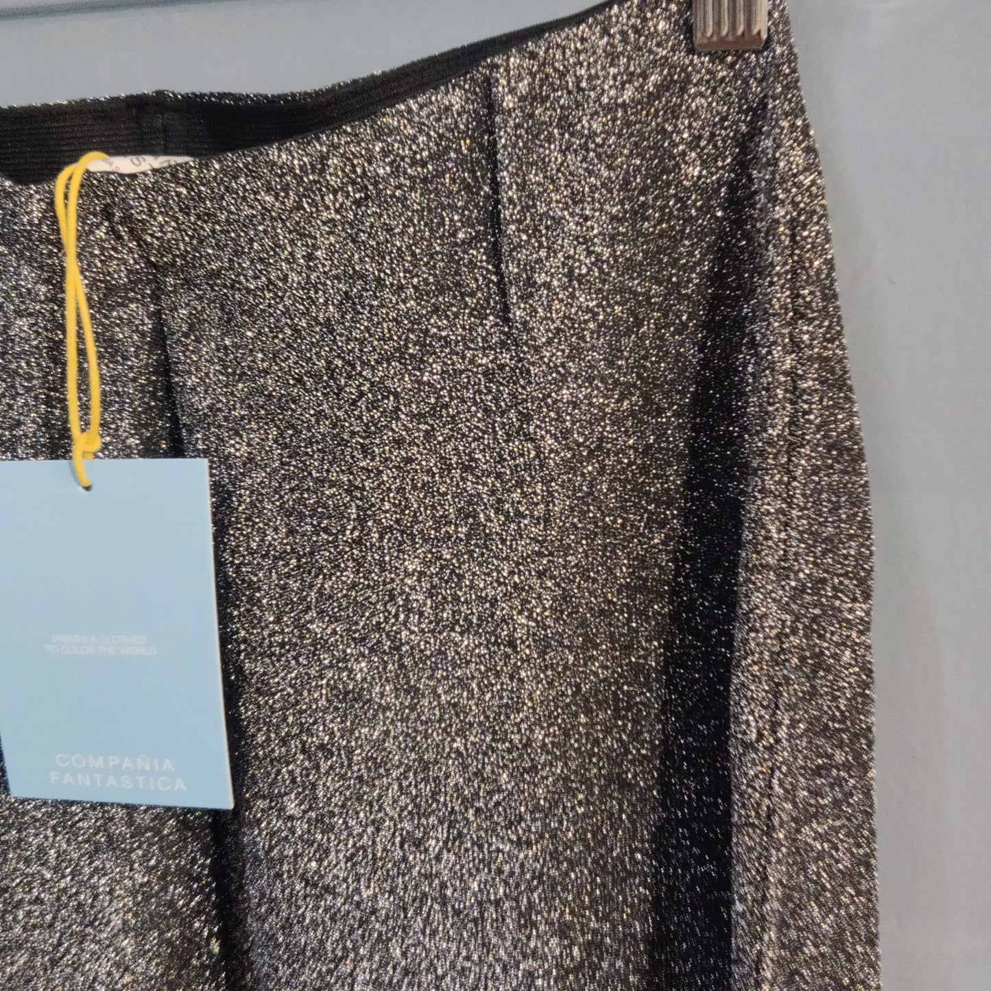 Pantaloni lunghi dritti argentati lucidi