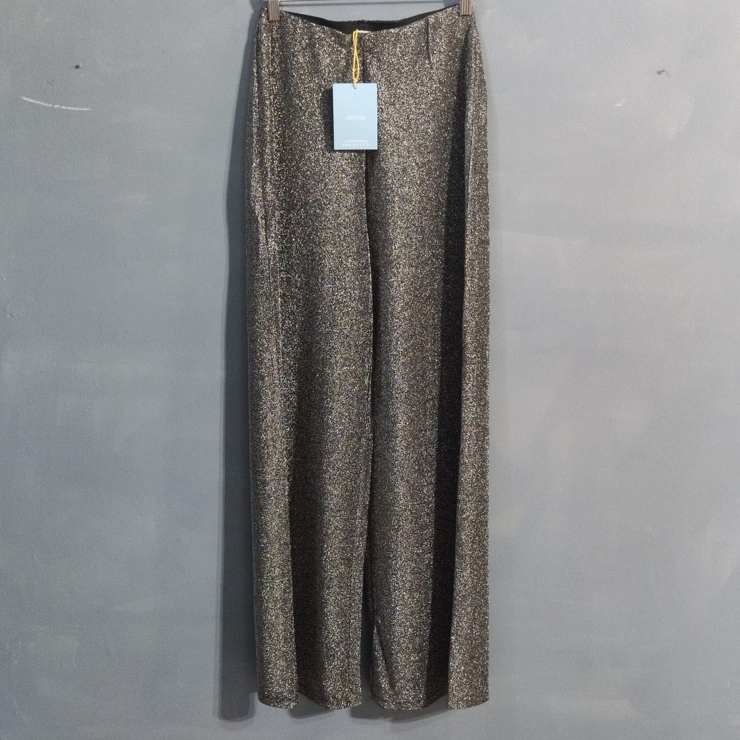 Pantaloni lunghi dritti argentati lucidi