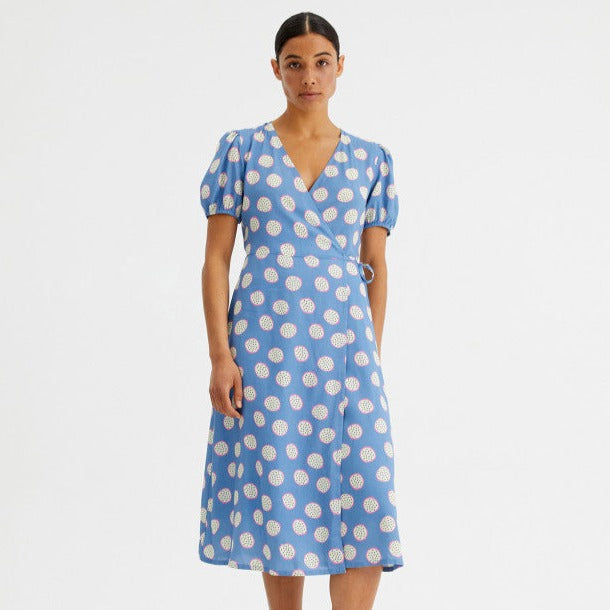 Abito midi a vestaglia con fantasia dragonfruit – Batllò Abbigliamento