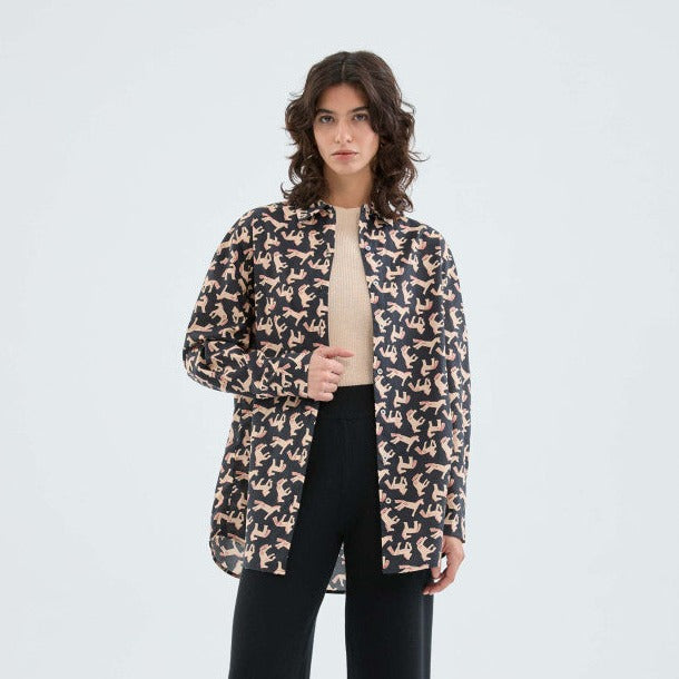 Camicia oversize in popeline con stampa di cavalli