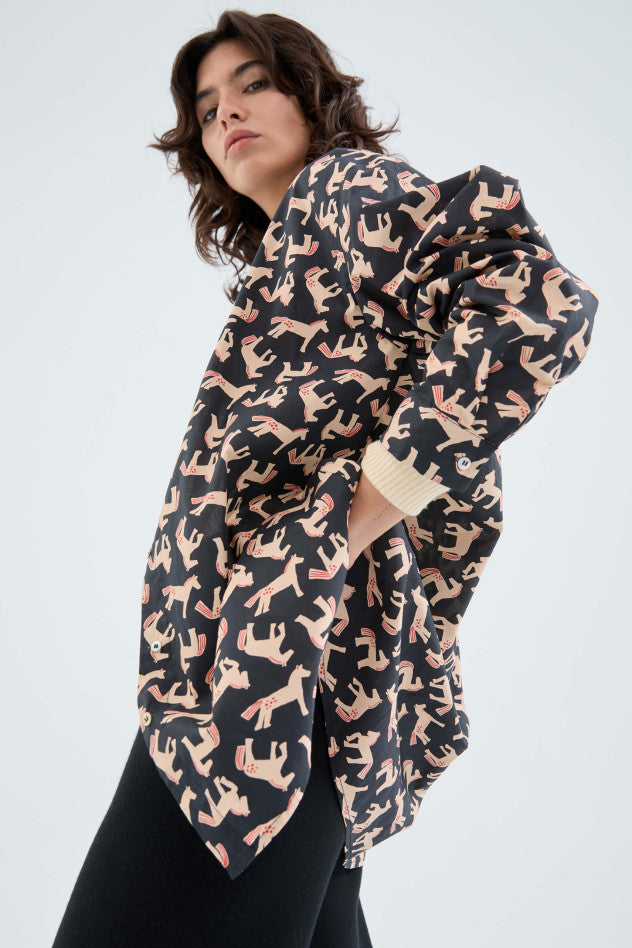 Camicia oversize in popeline con stampa di cavalli