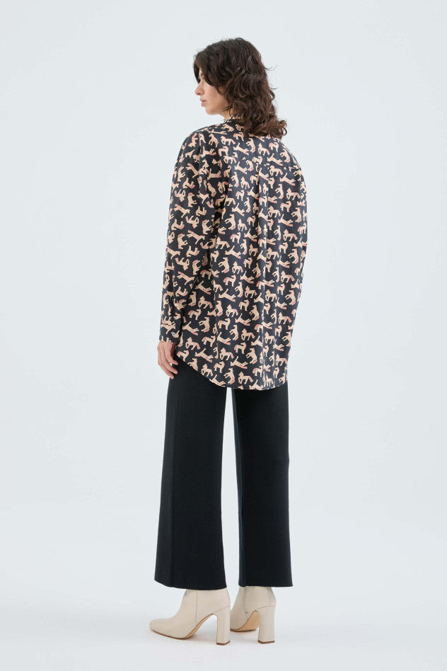 Camicia oversize in popeline con stampa di cavalli
