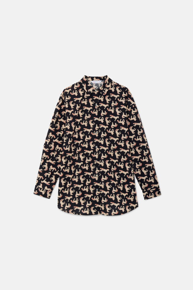 Camicia oversize in popeline con stampa di cavalli