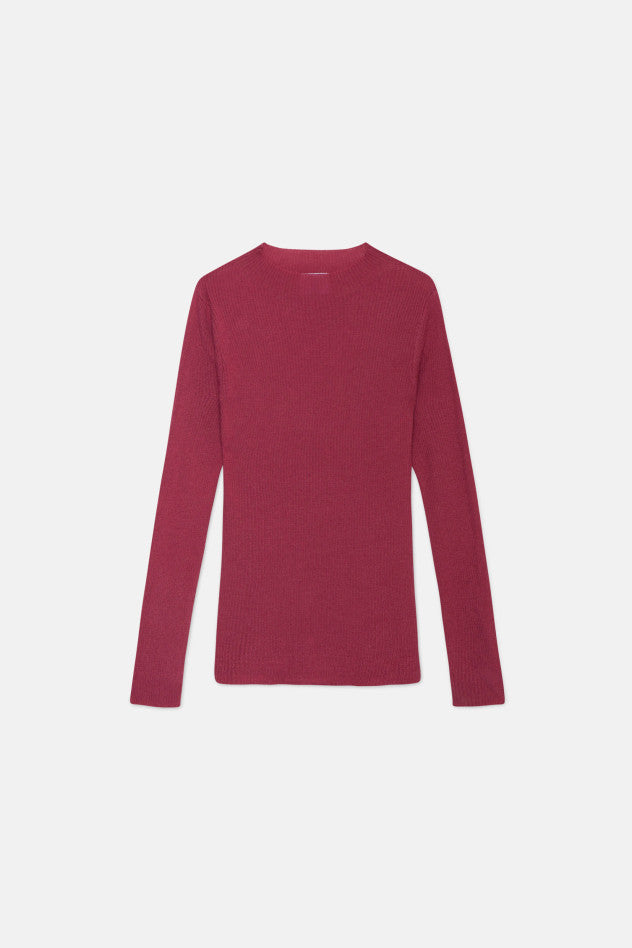 Maglione a coste con collo perkins rosa