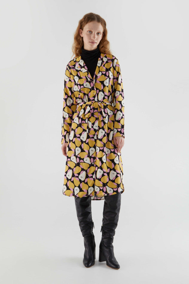 Vestito midi camisero con stampa di pere